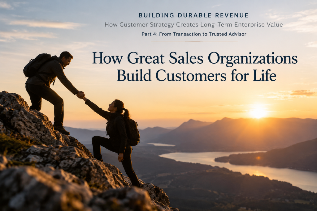 How Great Sales Organizations Build Customers for Life: climbers helping each other up a mountain