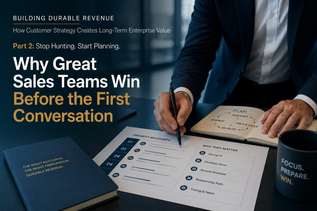 Why Great Sales Teams Win Before the First Conversation: sales planning at a desk